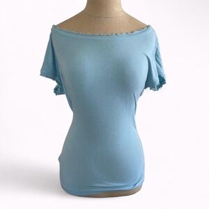 Mossimo Supply Co. Light Blue Off-Shoulder Ruffled Tee